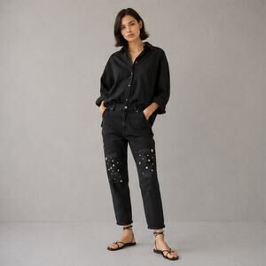 Sandro Paris Rudie Stud Jeans Womens EU40/L Black High-rise Straight Ankle